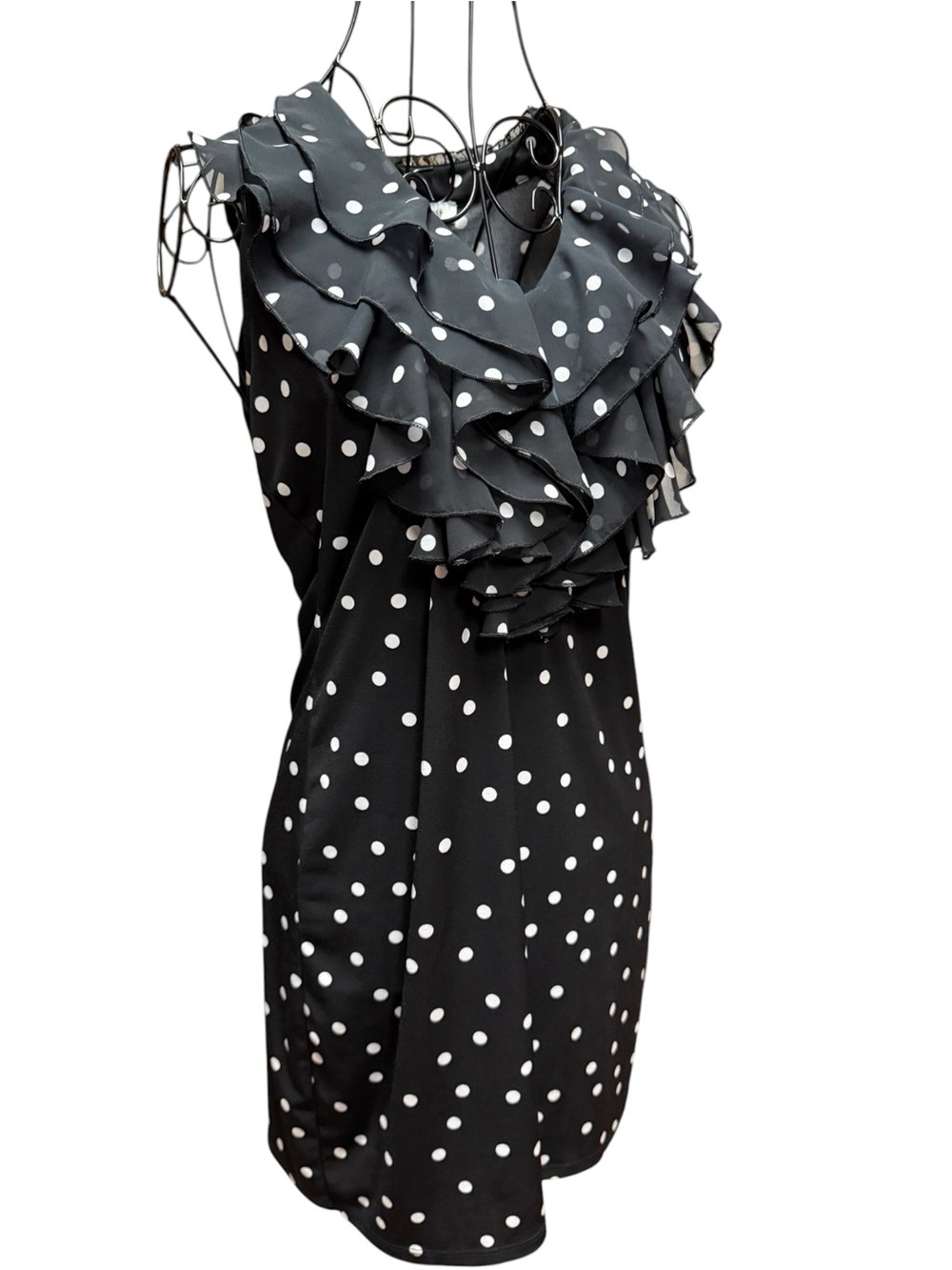 White House Black Market Black & White Polka Dot Ruffle Mini Dress Small